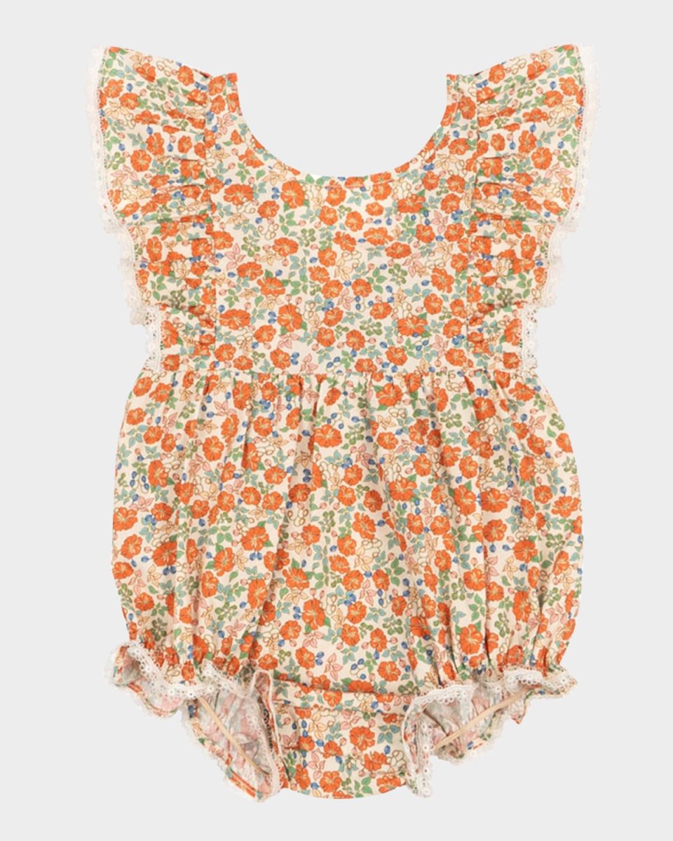 Girl's Verbena Ruffle Print Romper, Size 3M-